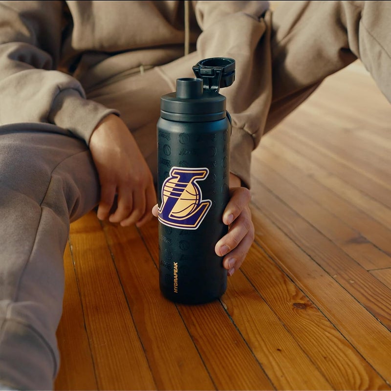 Hydrapeak زجاجة ماء نشطة بسعة 26 أونصة من لوس أنجلوس ليكرز مرخصة رسميًا من NBA مع غطاء شرب ومقبض من الفولاذ المقاوم للصدأ المعزول مزدوج الجدار هدية رياضية - Image 3